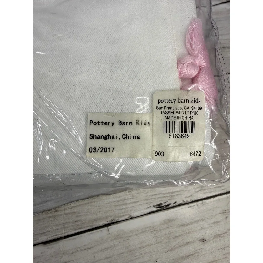 Pottery Barn Kids Bella Tassel Blackout Curtain Panels White Pink set of 2